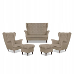 Carol poilsio komplektas sofa foteliai pufai dryžiai Family Furniture smėlio spalvos