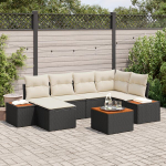 7 dalių sodo sofa su pagalvėlėmis juoda poli ratano akacija