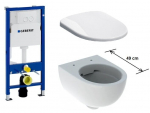 Komplektas pakabinamo klozeto Geberit SELNOVA COMPAQ Rimfree ir Delta WC rėmu ir mygtuku baltos spalvos