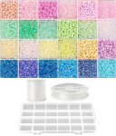 Siūlų ir stiklinių apvalių karoliukų (biserio) 6/0 RainBow&reg; 24 spalvų po 10 g rinkinys su dėžute, pastelinis