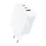 Greitas GaN įkroviklis 2x USB-C USB-A PPS PD QC4+ 65W baltas