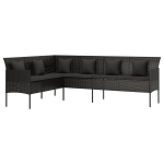 vidaXL L formos sodo sofa su pagalvėlėmis, juodos spalvos, poliratanas