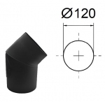 45&deg; lenkimas su revizija. Juodas metalas 2 mm. D-120 mm.