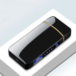 Elektrinis vėjui atsparus metalinis žiebtuvėlis dvigubo lanko beliepis plazminis USB įkraunamas žiebtuvėlis LED maitinimo ekranas Jutiklinis žiebtuvėlis juodas