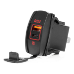 Vandeniui atsparus telefono įkroviklis su raudonu LED ap&scaron;vietimu, USB + USB C QC3.0 12/24V AMIO-04229