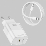 45W USB-C sieninis įkroviklis, Baltas įkroviklis + 1M laidas