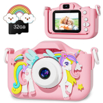 Skaitmeninis fotoaparatas Vaiki&scaron;kas fotoaparatas VIENARAGIS (rožinis) +32 GB MicroSD. Fotografavimas ir filmavimas. Žaidimai, USB laikmena duomenų perkėlimui, dirželis ant kaklo.