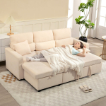 Reguliuojamas miegamasis sofos-lovos komplektas, L formos svečių sofa su miego funkcija, daiktų laikymo vieta, pagalvės, skirta svetainei, svečių kambariui, smėlio spalvos
