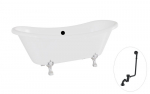 Vonia Besco Amelia 190, White+Chrome, su sifonu su persipylimu Klik-klak Black