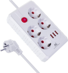 Maclean Mce393 W prailginimo laidas su 4 lizdais ir 3 Usb, 3m, baltas