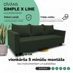 Klasikinis sofa-lova Simple X Line, su skalbinių dėže, Podrez, Turkio žalia