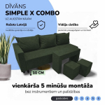 Dvivietis i&scaron;skleidžiamas sofa su staliuku ir pufais Simple X Combo, Podrez, turkio-žalia