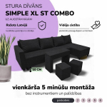 Didelis kampinis sofos komplektas su staliuku ir pufais Simple XL St Combo, Grafito