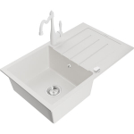 Mexen Bruno granito plautuvė 1 kamerų su la&scaron;inimo lenta ir Carla virtuvės mai&scaron;ytuvu, balta - 6513-20-670700-20, 795x495x200 mm