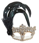 GRAN GALA MACRAME' MASK WITH FEATHERS AND RHINESTONES