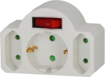 3 lizdų adapteris su jungikliu, 2 Euro + įžeminimas