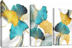 Modernus Triptikas Sienos Paveikslas Auksiniai Dviskučio Ginkmedžio Lapai 150X70 Cm, 50x70 cm