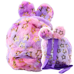 Vaiki&scaron;ka pliu&scaron;inė kuprinė su ausytėmis, 24 cm, violetinė/rožinė su žvaigždutėmis