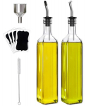 Stiklinis butelis aliejui rinkinys &ndash; 500ml, su piltuvu ir etiketėmis, 2 vnt.
