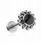 Titano labret auskaras su juodu agatu, sidabrinis
