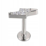 Titano labret auskaras su sidabro žaibu ir cirkoniu, 1.2/8 mm