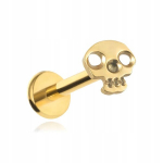 Titano labret su kaukolės motyvu, auksinis - 1.2/6 mm