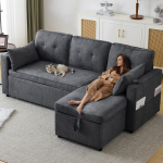 L formos sofa, su miegojimo funkcija, sofa-lova, poilsio fotelis, pilka
