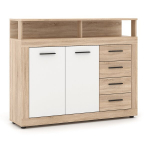 Komoda su stalčiais 120 cm Mebel Elite BLAGO Baltas ąžuolas