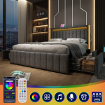 Dvigulė lova su LED USB-C ir 4 stalčiais 140x200 cm pilka be čiužinio 1 vnt