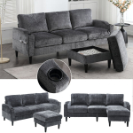 Sofa su pufiku ir stalčiais, 4 vietų, samtas, komfortas odai
