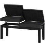 Reguliuojama pianino suoliukas su talpa, iki 220 kg, odos apmu&scaron;alas, juoda, 105x37x48-58 cm