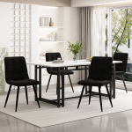 Valgomojo stalas 140x80 cm su 4 aksominėmis kėdėmis, juodos metalinės kojos, juodos kėdės
