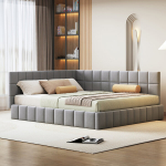 Polsterio lova 160x200 cm, miegamoji sofa, velvetas, pilka