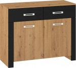 Komoda Meblocross Hugo HUG-03 maža, ąžuolas artisan/juoda, prakti&scaron;ki stalčiai