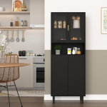 Auk&scaron;ta spinta su durimis, MDF, 4 durys, juoda, 1 vnt
