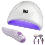 Hibridinis manikiūro rinkinys &bdquo;2-in-1&ldquo;: 12 W UV/LED lempa + nagų frezė &ndash; profesionalus rinkinys su antgaliais