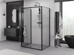 Mexen Exo-3S trijų sienelių du&scaron;o kabina, stumdomos durys 120 x 110 cm, skaidrus, juoda - 819-120-110-70-00-3S