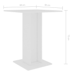 Bistro staliukas vidaXL, 60x60x75 cm, MDP, baltos spalvos