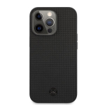 Mercedes Genuine Leather Meshed Hard Case, skirtas iPhone 13 Pro, juodas