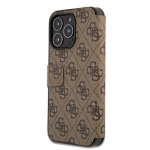 GUBKP13L4GMGBR Guess PU 4G Metal Logo Book Case, skirtas iPhone 13 Pro, rudas