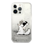 Karl Lagerfeld Liquid Glitter Choupette Eat Case, skirtas iPhone 13 Pro Max, sidabrinis