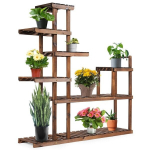 7 pakopų medinis augalų stovas viduje ir lauke Costway 130.5 x 60 x 25 cm