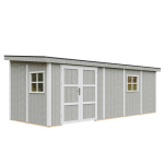 PREMIUM kokybės sodo namelis Timbela - M941B, 14.3 m&sup2; - A231x248x648 cm - Be grindų ir &scaron;oninės sienos - su dažų rinkiniu TUNDRA GREY
