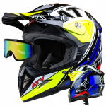 Motokroso &scaron;almas HORN H915 ATV RACING, juoda/balta/mėlyna/geltona, ECE 22.05 sertifikatas, dydis M + akiniai