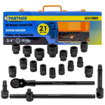 Smūginių lizdų galvučių rinkinys 3/4'' 21el 6 kampų 17-50 mm korpusas PA-6212-5MPB (57960)