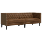 Trivietė chesterfield sofa, rudos spalvos, dirbtinė versta oda