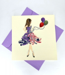 Rankų darbo kvilingo technikos 3D atvirukas Balerina su balionais 1vnt 15x15 cm