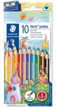 Spalvoti pie&scaron;tukai Staedtler Noris jumbo 128, su drožtuku, 10 spalvų