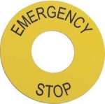 Geltona apvali ženklo plok&scaron;telė "emergency Stop" fi60mm