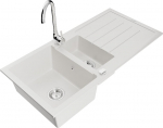 Granitinė virtuvinė plautuvė Mexen Andres su mai&scaron;ytuvu ir sifonu, White+Chrome